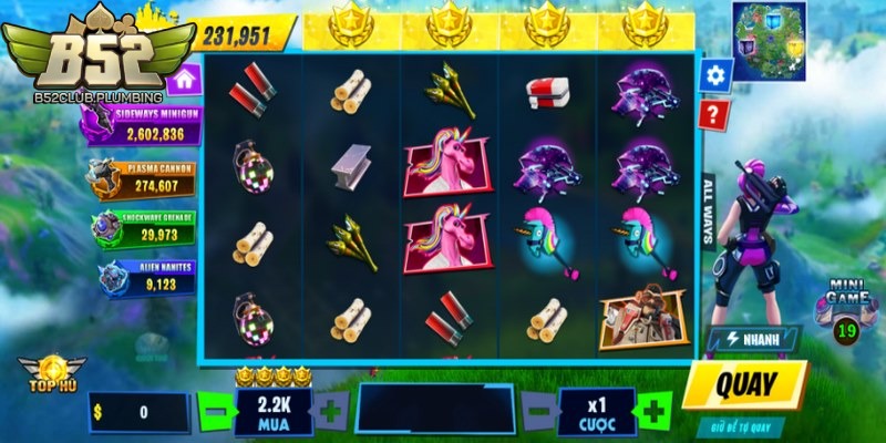 Slot Fornite thiết kế tới 4 hũ xu hoàn trả cực giá trị